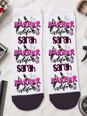 Adult Dress Ankle Socks Barber Life (Pink)